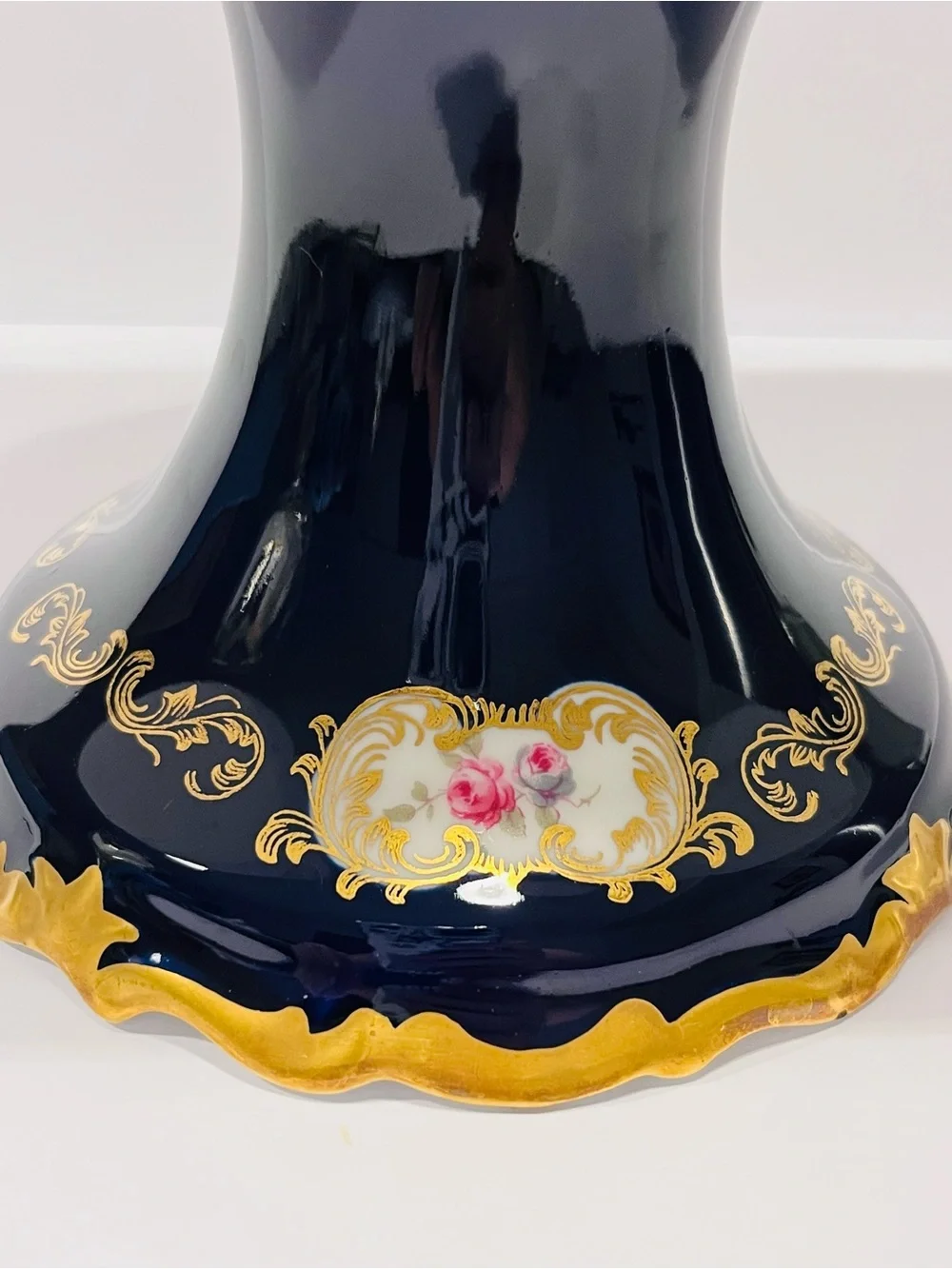 Vtg REICHENBACH Germany Echted Cobalt Baroque & 24K Gold Trim Pedestal Tray